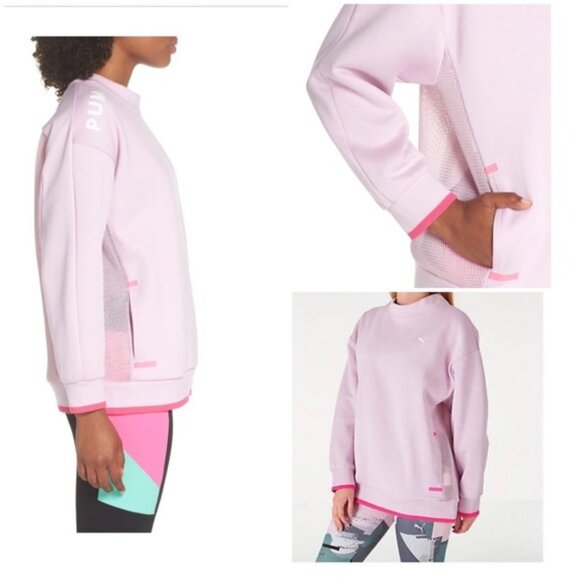 PUMA Chase Crew Sweatshirt Pullover Mesh Back Casual Athleasure Pink Small NEW - Picture 3 of 8